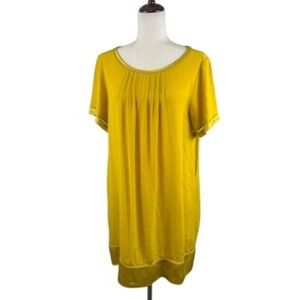 Maeve Anthropologie Short Sleeve Flowy Shift Dress Yellow Gold Fall Size Small